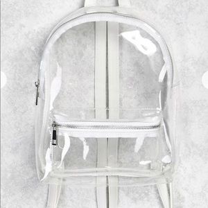 Faux leather trim clear backpack